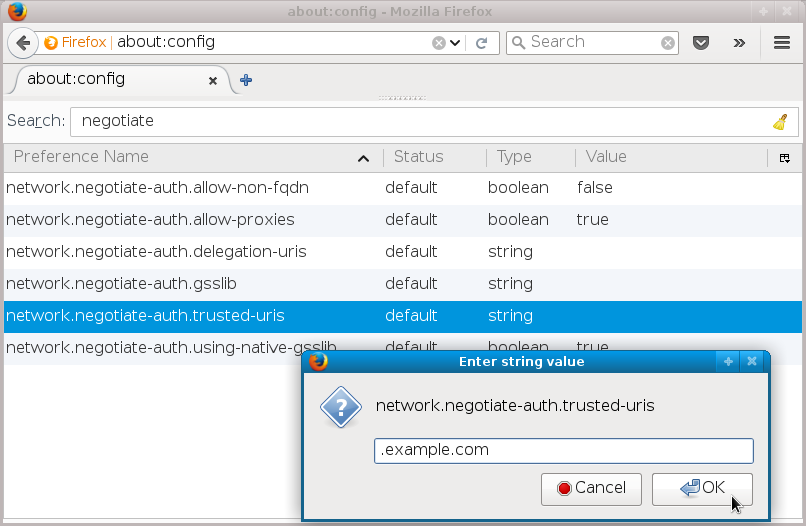 Modifying trusted-uris value